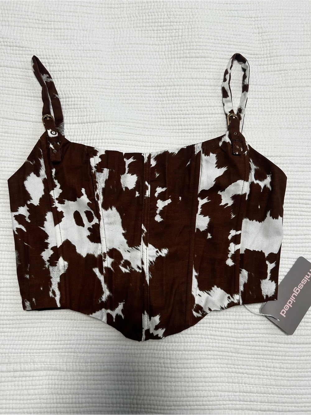 Missguided Brown and White Cow-Print Corset Crop Top